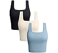 OQQ Women's 3 Piece Tank Tops Ribbed Seamless Workout Exercise Shirts Yoga Crop Tops | Amazon (US)