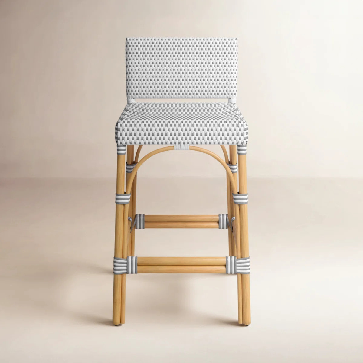 Estella 24.5 in. Seat Height Rattan Low Back Bar Stool, White-Gray Dot | Wayfair North America