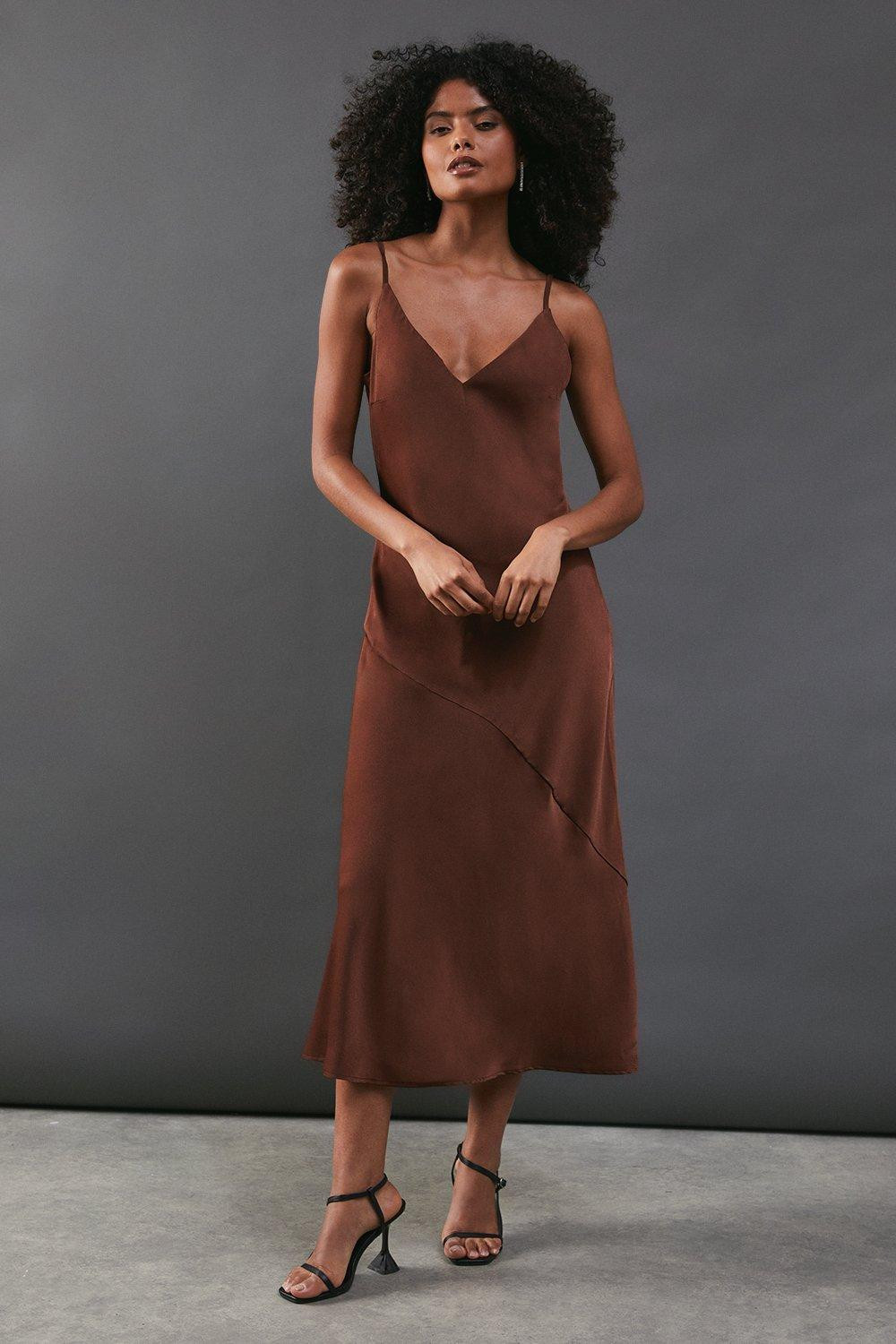 Satin High Apex Bias Midi Slip Dress | NastyGal UK