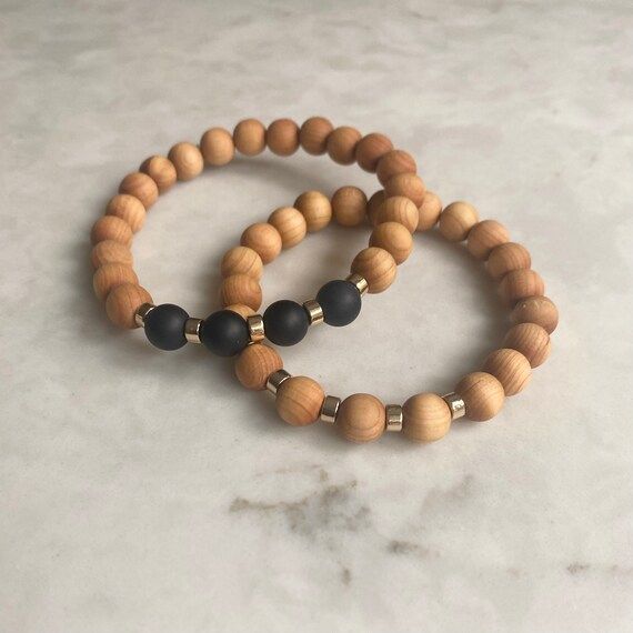 The Zoey  Wood Bead Bracelet Stack  Gold and Black Accent | Etsy | Etsy (US)