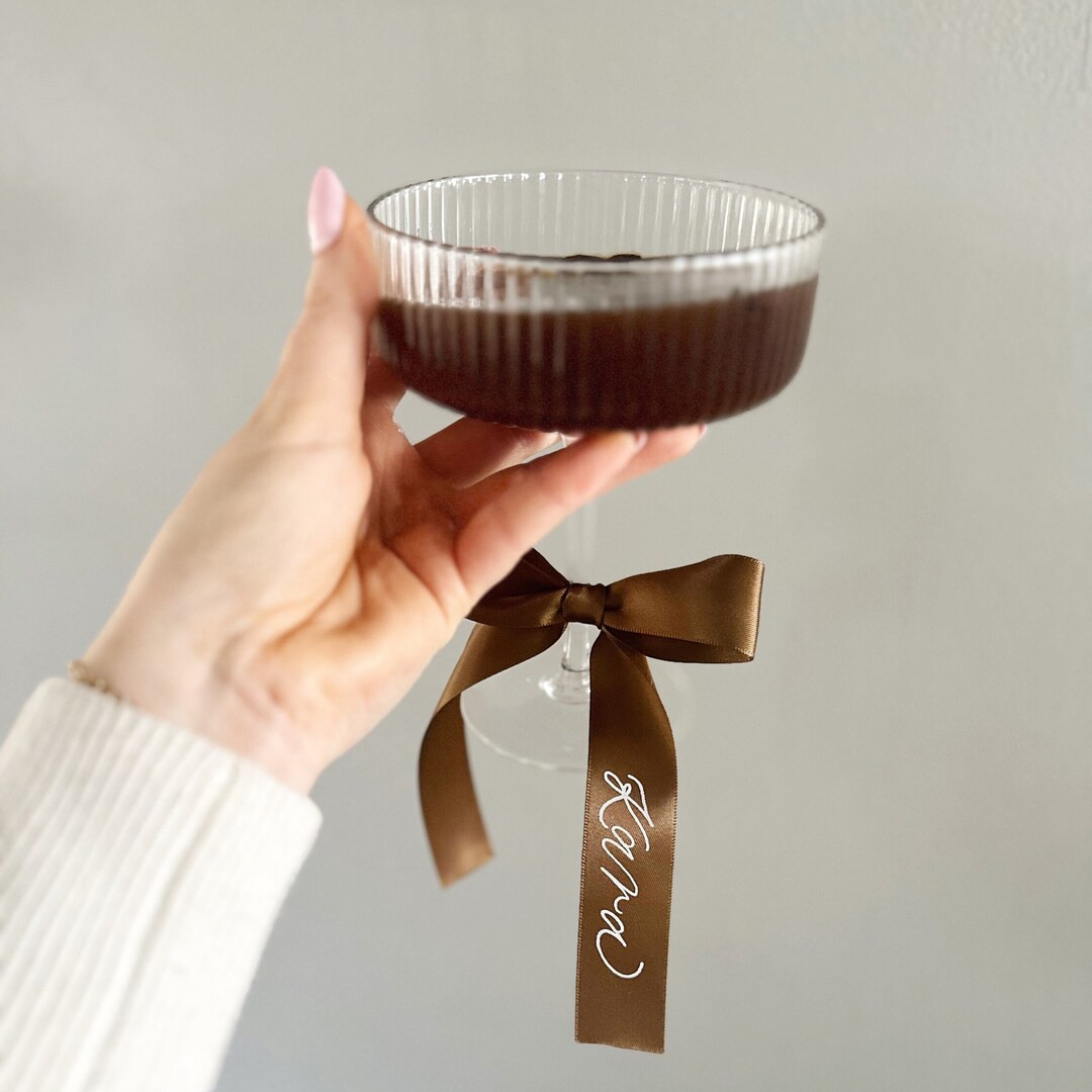 Espresso Martini Bachelorette Glass Ribbon Bow Drink Tag Wedding Bow Place Card Ribbon Personaliz... | Etsy (US)