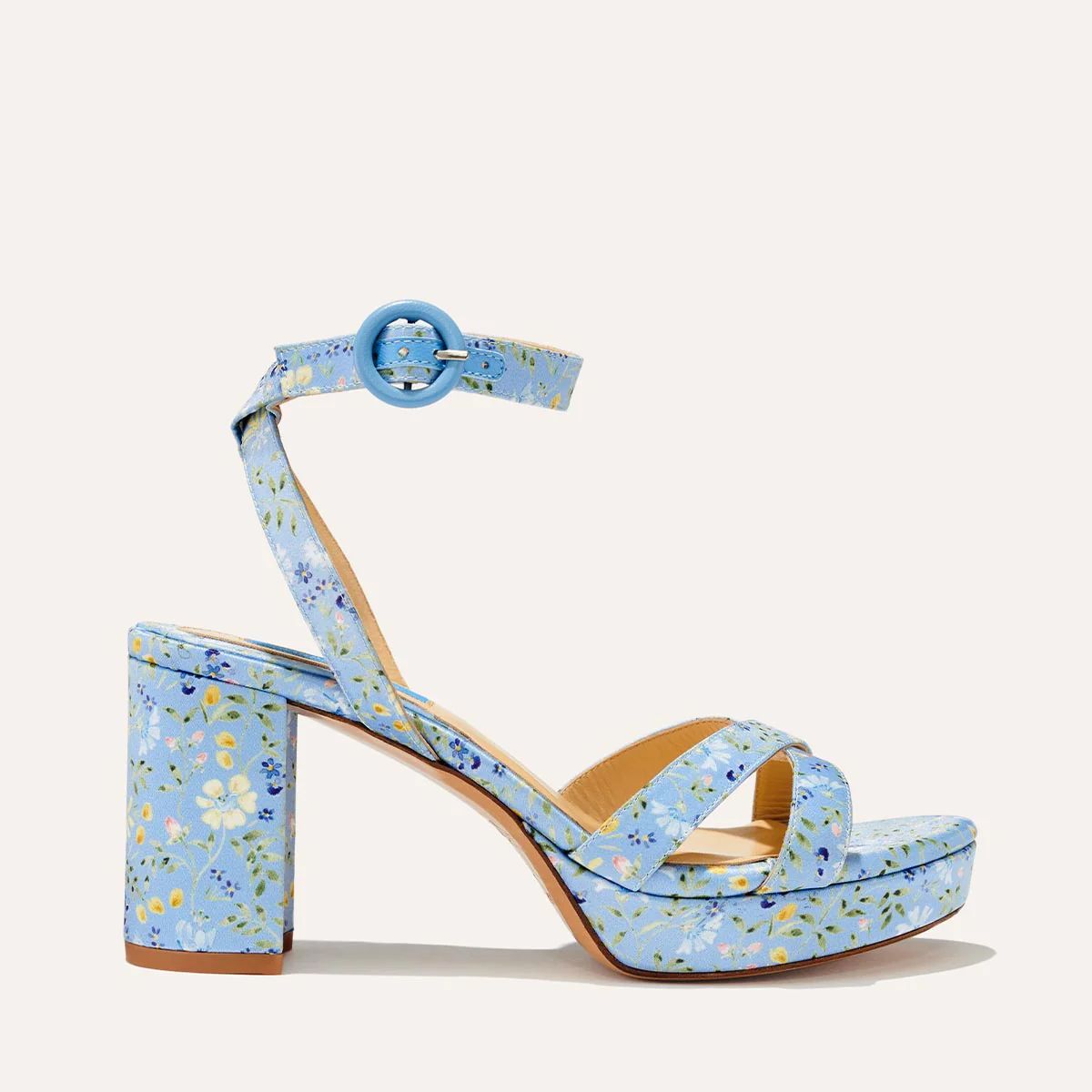The Platform Sandal - Blue Floral Satin | Margaux