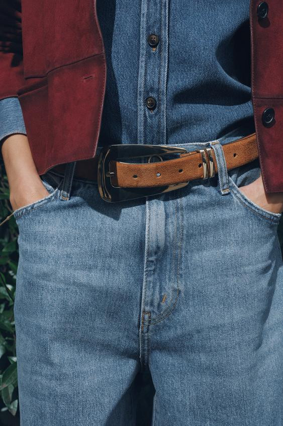 SPLIT LEATHER BELT WITH LARGE BUCKLE | Zara US