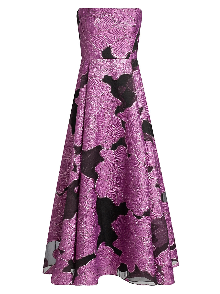 Women's Elle Strapless Floral Jacquard Maxi Dress - French Fuchsia Black - Size 2 | Saks Fifth Avenue