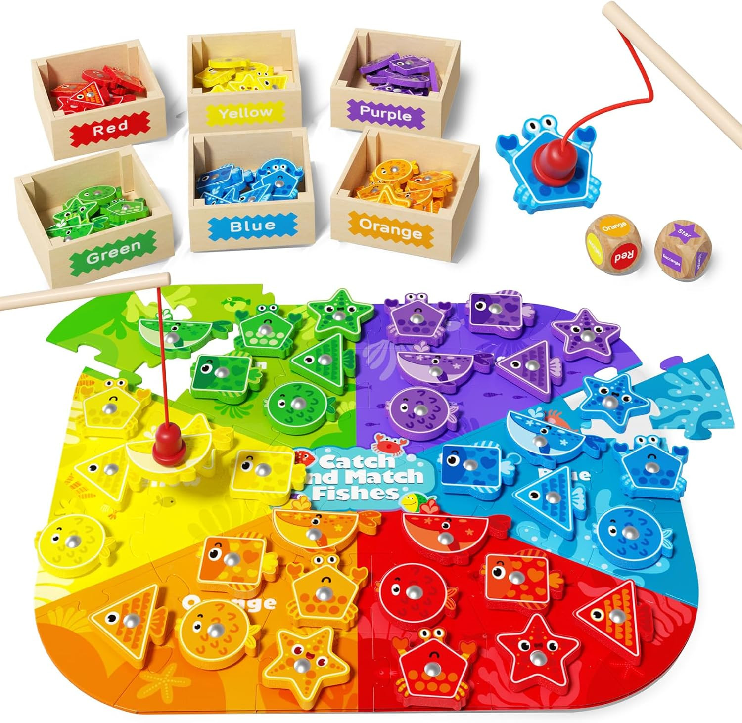 edutree Montessori Toys for Toddlers 1-3, Magnetic Fishing Game for Kids 2-4, Color & Shape Sorter Educational Learning Toys with Wooden Box & Puzzle for Boys Girls 3-5 | Amazon (US)