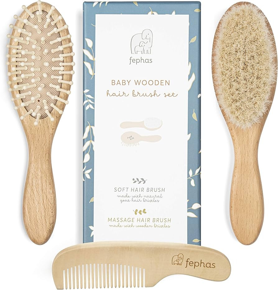 Baby Hair Brush and Comb – 3pcs Wooden Baby Brush Set for Newborns – Hair Brush Set with Natu... | Amazon (US)