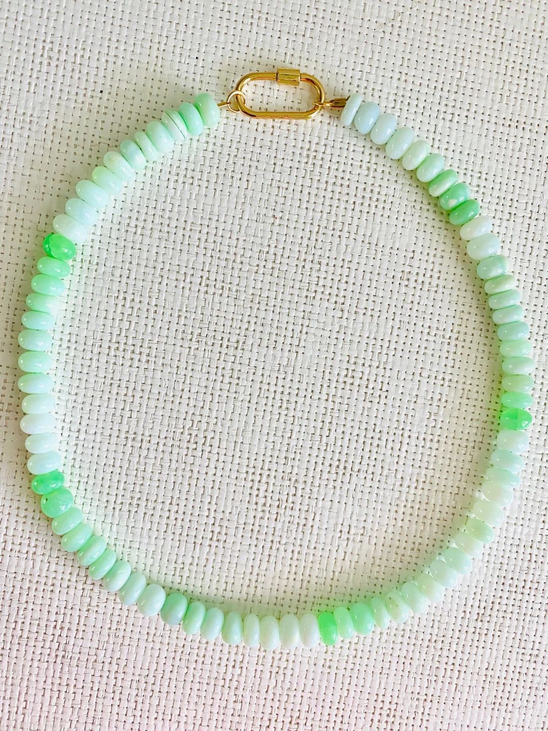 Bright Light Green Smooth Rondelle Opal Candy Necklace with a Gold Carabiner Clasp | Etsy (US)