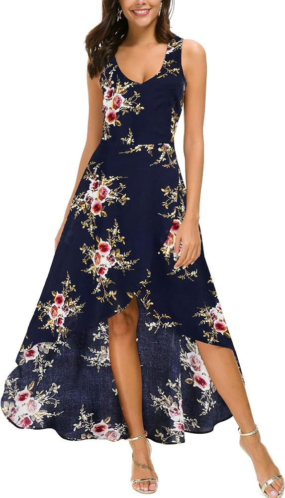 Kormei Womens Sleeveless Scoop Neck Floral High Low Split Party Long Maxi Dress | Amazon (US)