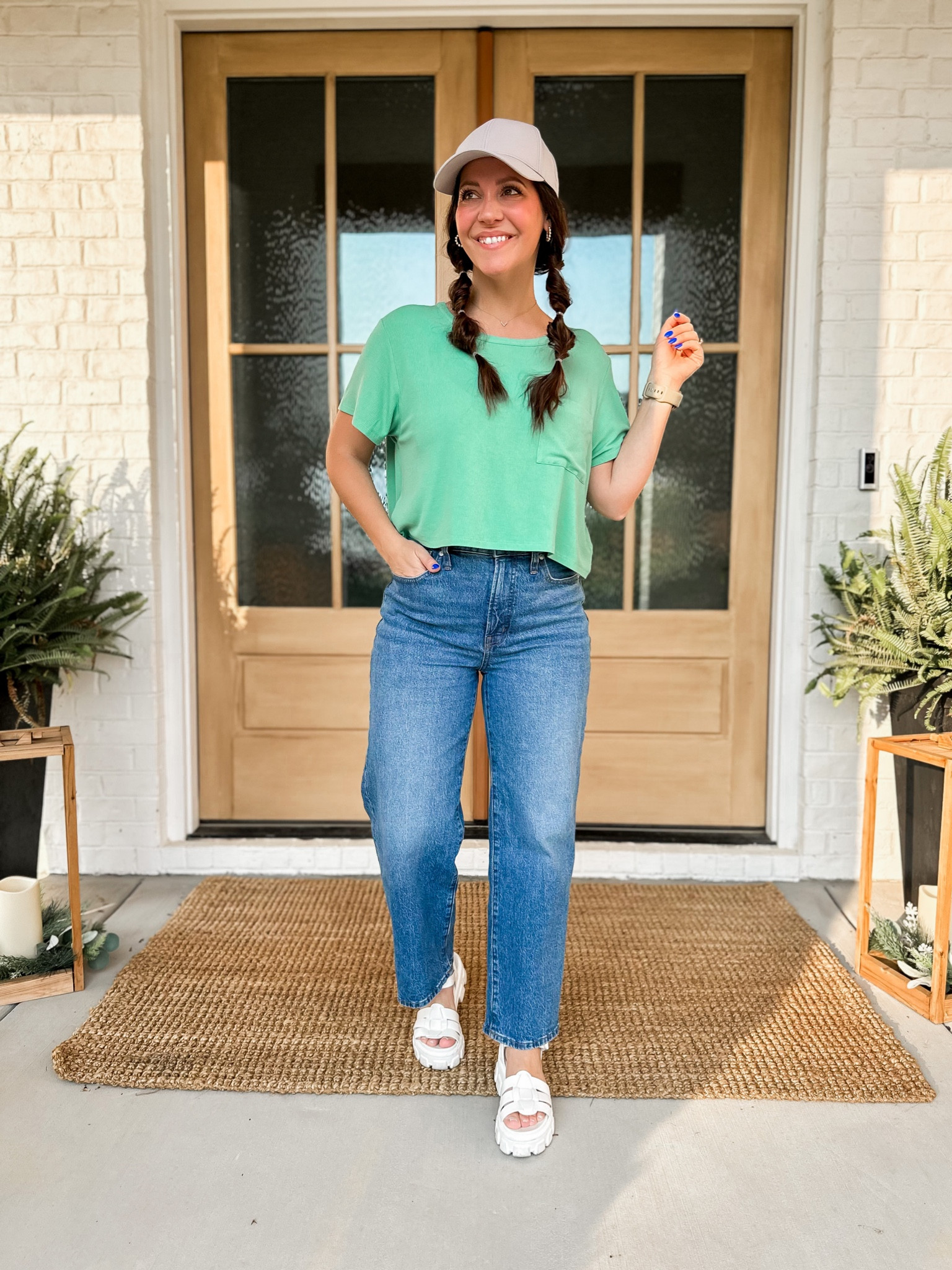 My top is on major sale if they have it in your size! I am wearing one size up (a large) I could do my true size also if I didn’t want it as oversized. Jeans tts. Wearing a 28. 
I cannot rave about these shoes enough. Every time I wear them I am impressed with how comfortable they are!! 

#LTKunder50 #LTKsalealert