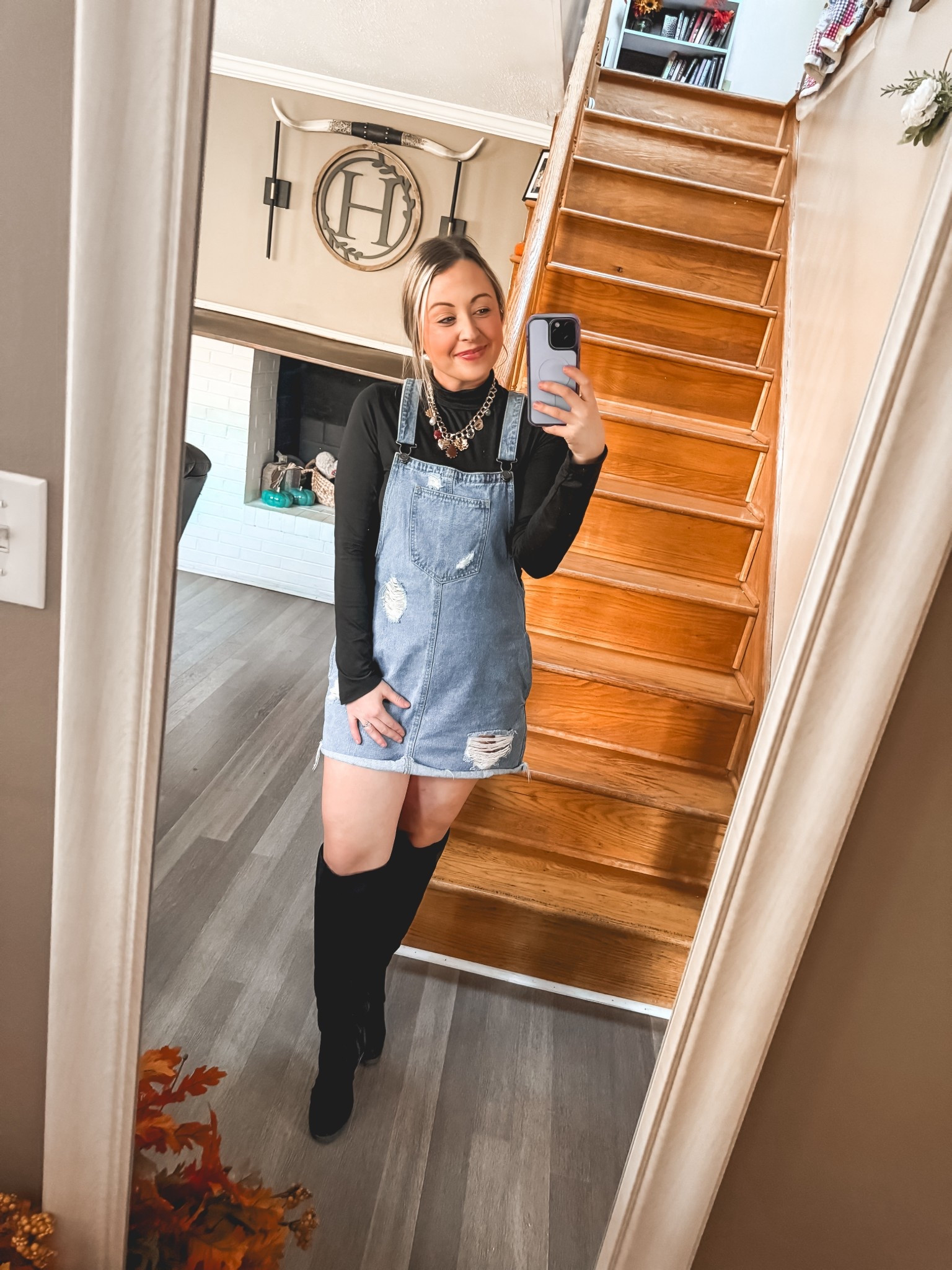 Looking for a fall outfit? 

Denim jumpers aren’t just for summer! I paired mine with a fitted turtleneck + knee-high boots for a cute fall look that’s cozy without trying too hard. 🍂 
(There were only smalls left in the denim dress so I linked others that would be super cute) 🤍🧡

#LTKSeasonal #LTKFindsUnder50 #LTKMidsize