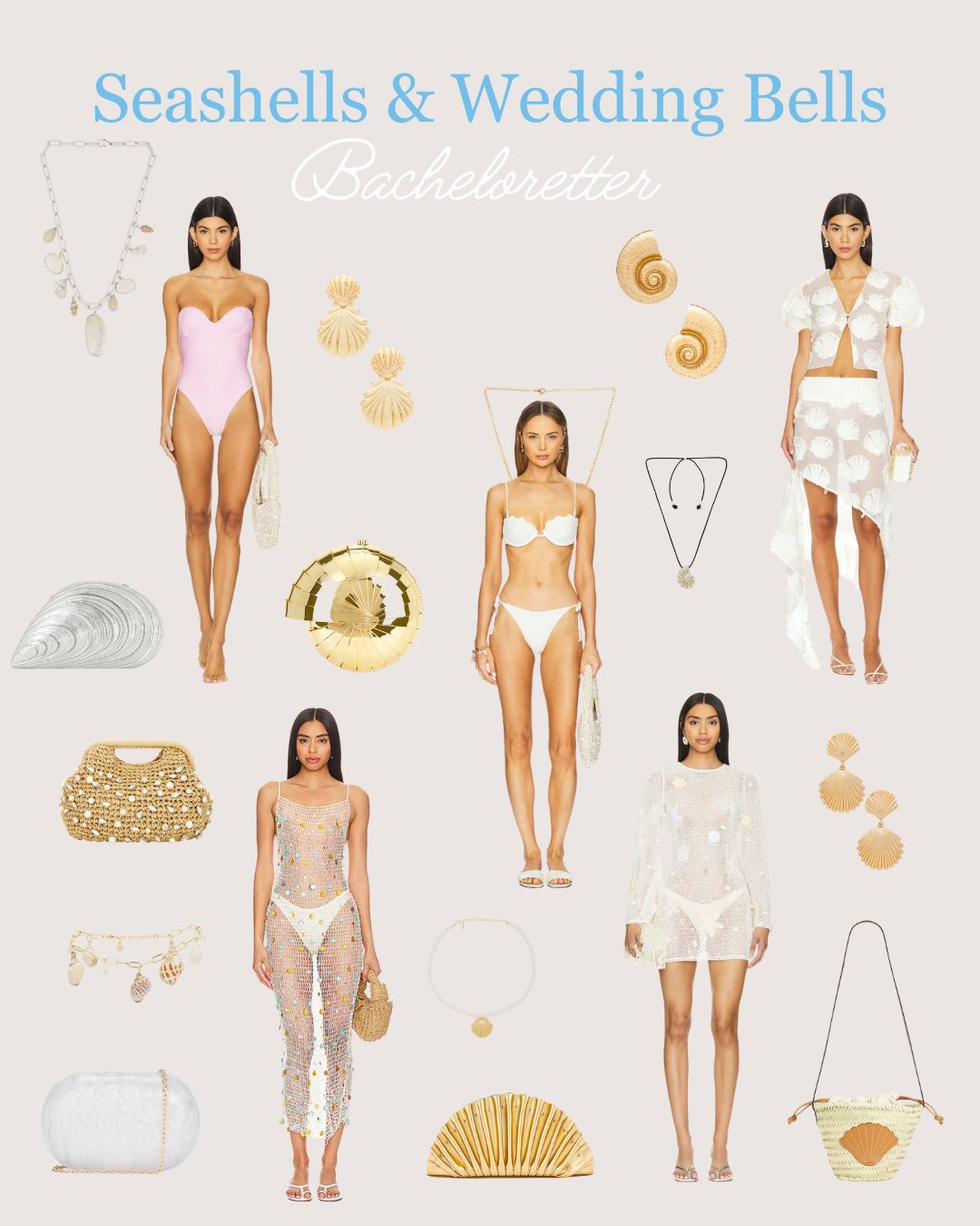 Trending in Bachelorette Parties -  'Seashells and Wedding Bells' bachelorette! 

From dreamy whites to shimmering seashell-inspired fits, these trending outfits are perfect for a coastal-chic celebration. Whether it’s a beach bash or a glam night out, these looks are bride-tribe ready! 💍🐚 

#BachAndBoujee #SeashellsAndWeddingBells #BacheloretteStyle #BacheloretteTheme #LTKPartyOutfits 

 #LTKwedding #LTKpartywear #LTKstyletip