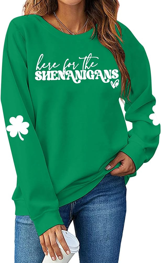 UNIQUEONE St Patricks Day Sweatshirt - Here for The Shenanigans Sweatshirts Women Casual Irish Lo... | Amazon (US)