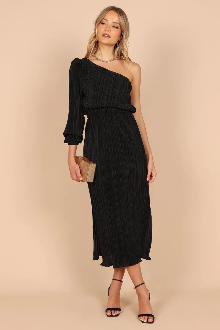 Pontee One Shoulder Pleated Midi Dress - Black | Petal & Pup (US)