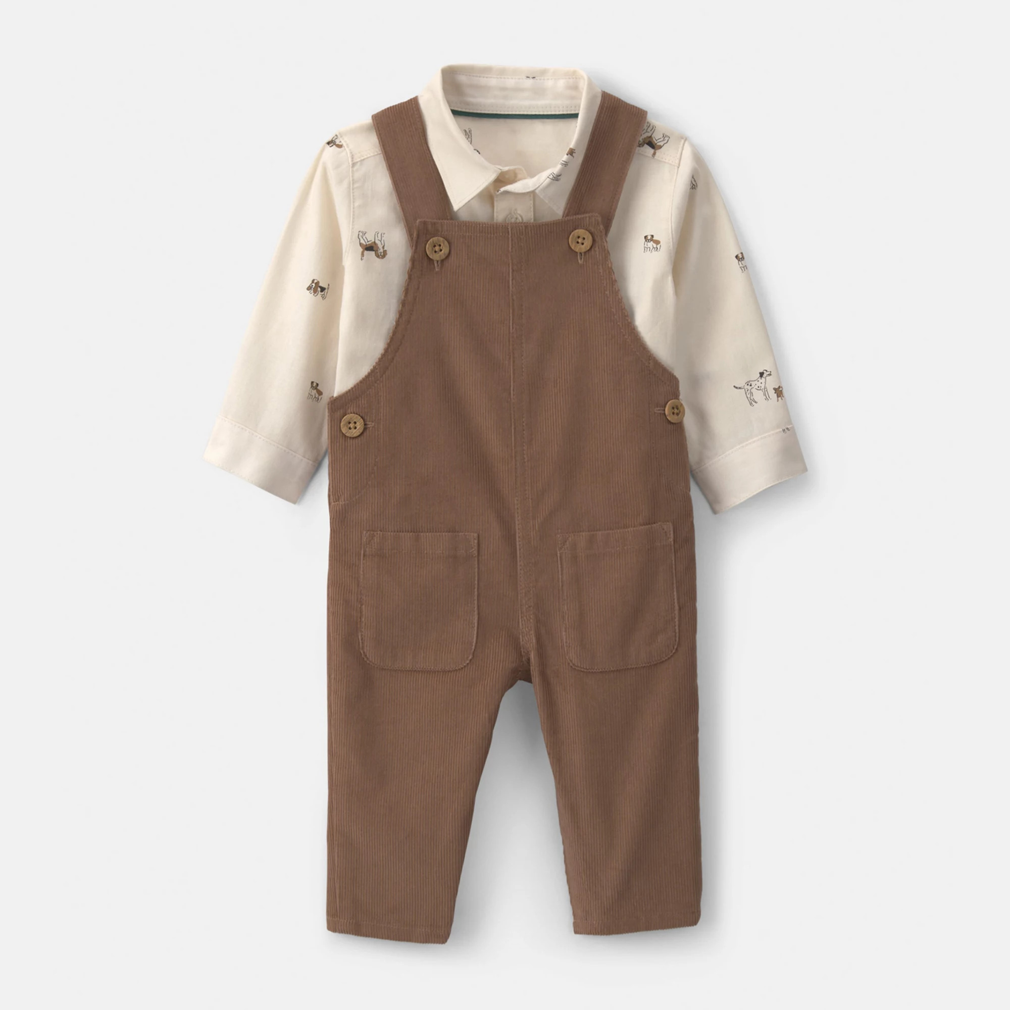 Baby Boy Carter’s 2-Piece Long Sleeve Overall & Shirt Set, Boy's, Size: 18 Months, Brown | Kohl's