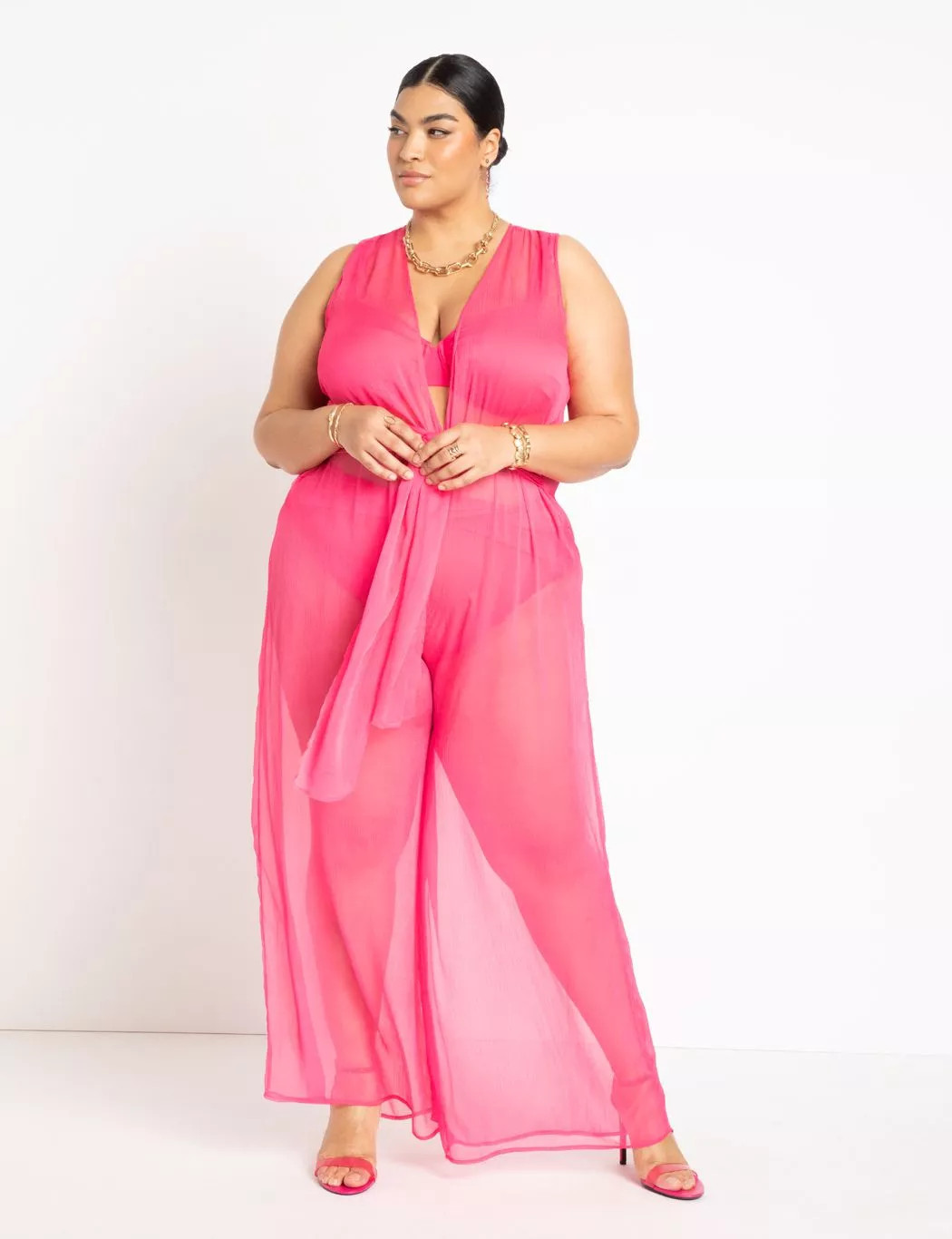 Gabi Fresh Swim x ELOQUII Plunge Neck Tie Front Coverup Jumpsuit | Eloquii