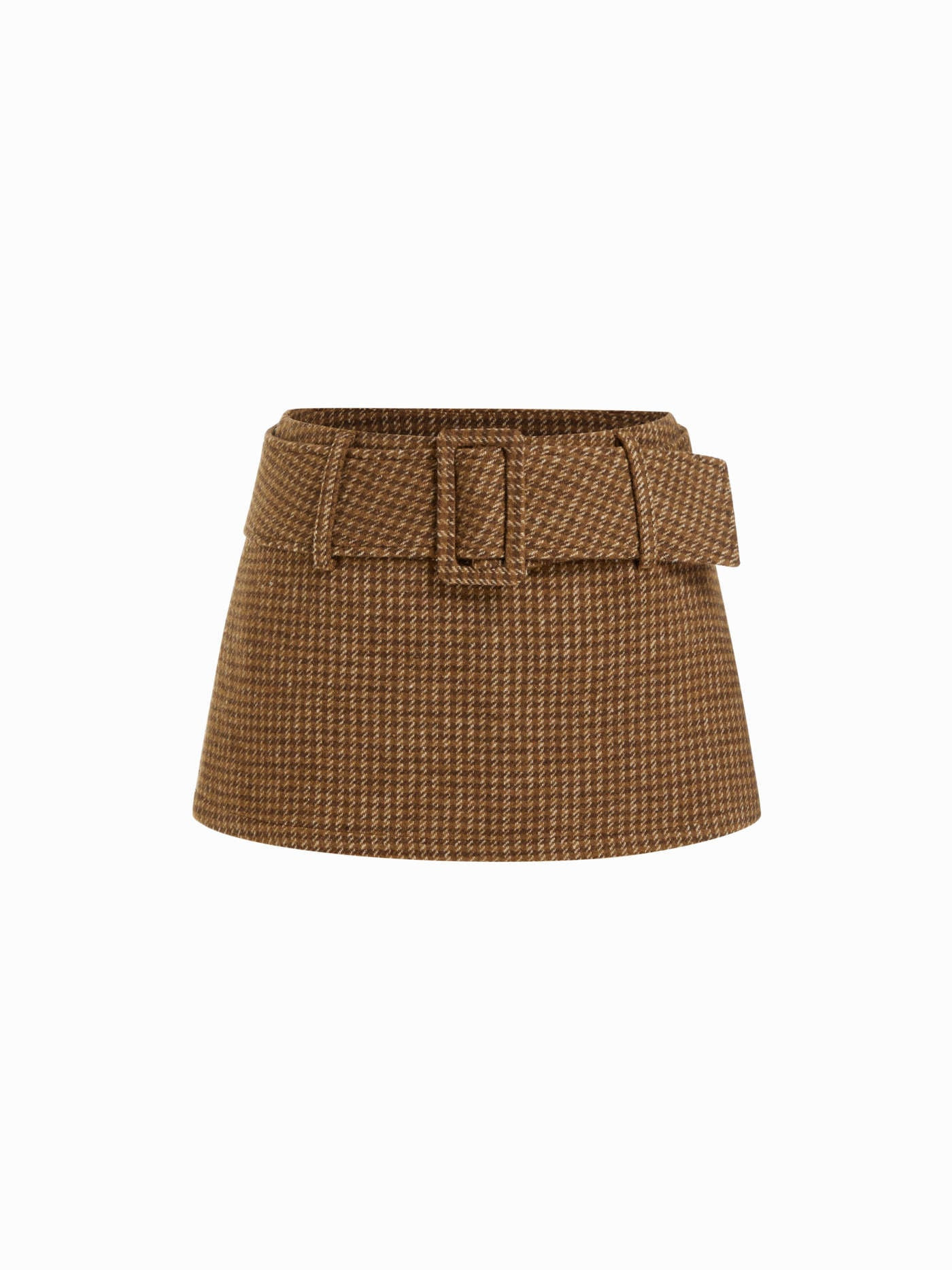 Wool-look Low Rise Checks Belted A-line Mini Skort | Cider