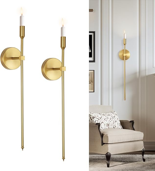 Gold Candle Sconces Long Wall Candle Holder, Set of 2 Large Wall Candle Sconce Modern Chic Home D... | Amazon (CA)