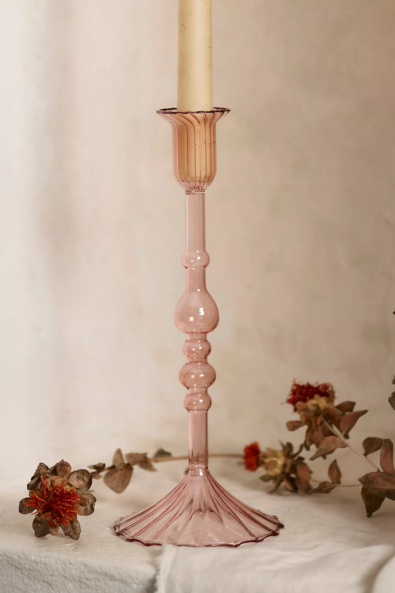 Rose Borosilicate Glass Taper Holder | Anthropologie (US)