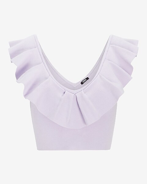 Body Contour Ruffle V-Neck Cropped Sweater | Express