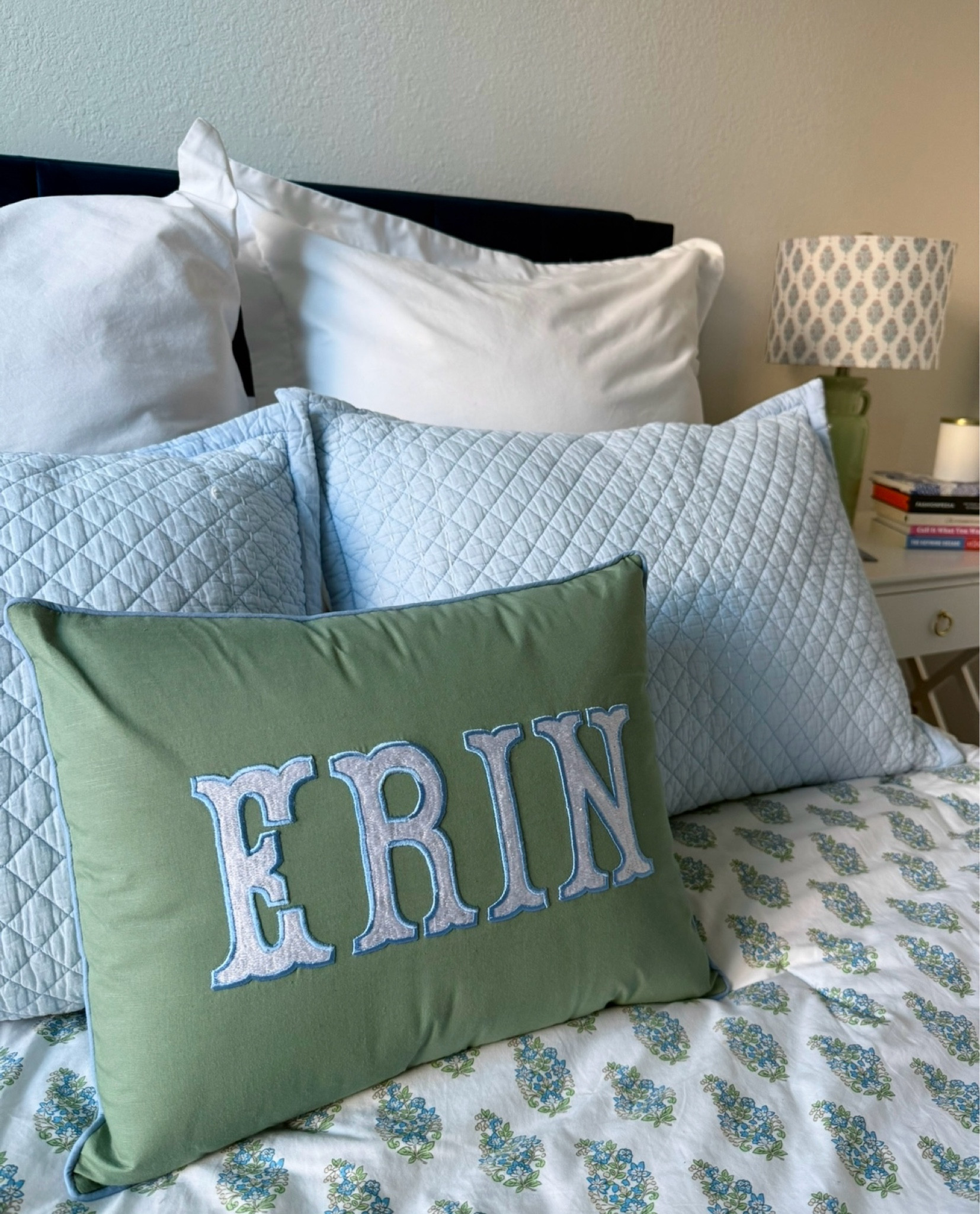 Bedding!
 
throw pillows
blue bedding
green bedding
printed bedding
grand millennial style
grand millennial bedding
duvet
comforter
sheet set
sheets
the company store
etsy
custom pillow
monogram pillow
name pillow
personalized pillow
initial pillow
bedroom decor
blue bedroom
green bedroom
blue and green bedroom
printed sheets
coastal grandmother style
coastal grandmother decor
coastal style
coastal decor