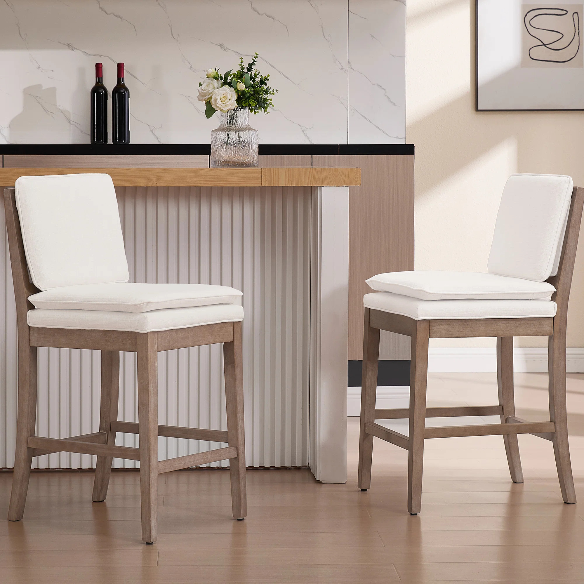 Modern Bar Stools Upholstered Counter Stools With Backrests And Wood Legs Kitchen Stools For Isla... | Wayfair North America