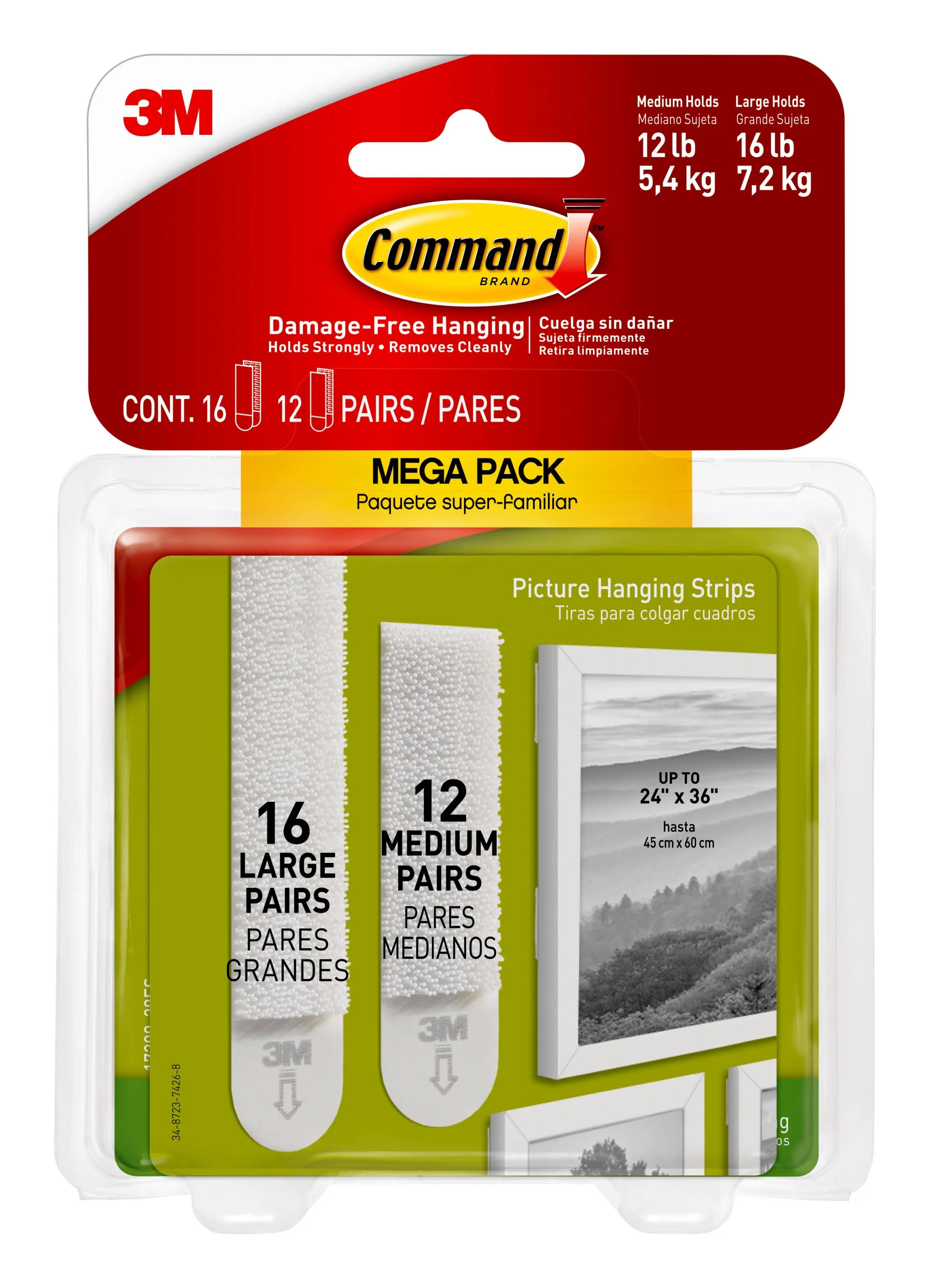 Command Medium and Large Picture Hanging Strips, White, 12 Medium Pairs and 16 Large Pairs | Walmart (US)