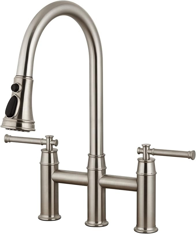 Lava Odoro Bridge Kitchen Faucet with Pull Down Sprayer Brushed Nickel, Transitional Brass Stainl... | Amazon (US)
