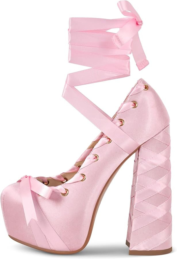 Platform Heels Chunky Bow Ribbon Pumps | Amazon (US)