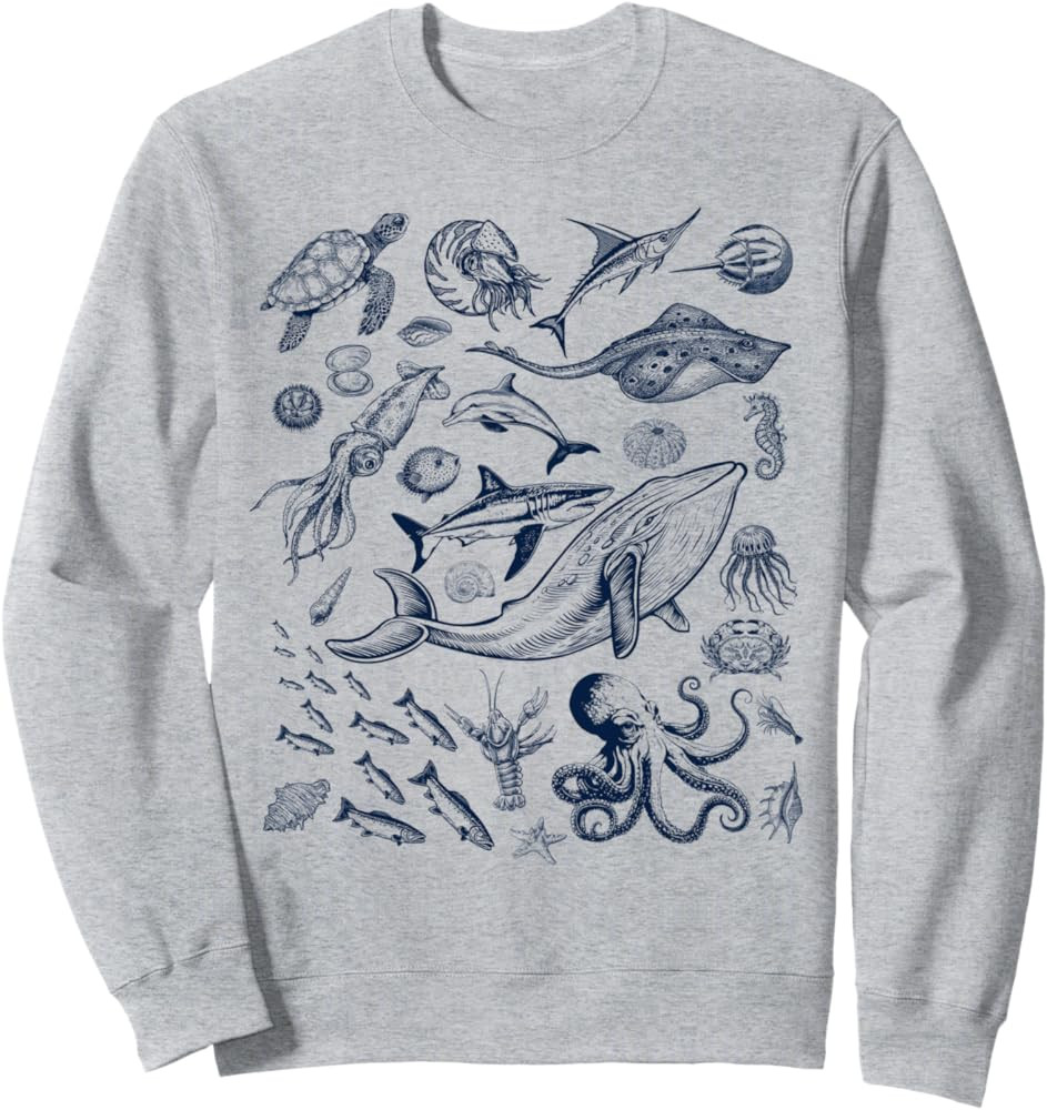 Sea Animals Vintage Tee Retro Ocean Cute Sea Creatures Sweatshirt | Amazon (US)