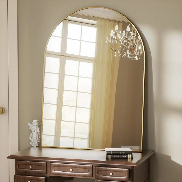 BEAUTYPEAK 30"x 40" Bathroom Mirror Wall Vanity Arched Mirror, Gold, Crown Shape - Walmart.com | Walmart (US)