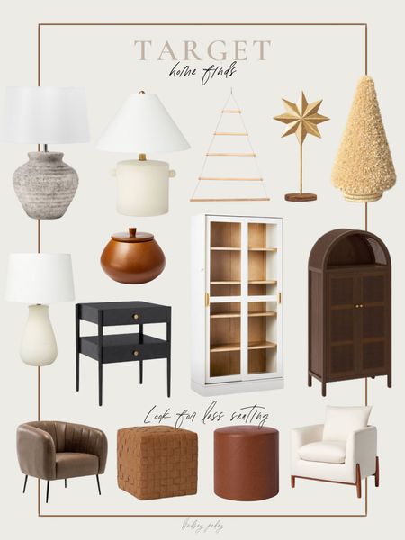 Target Home Decor and Furniture Finds 

Look for less , affordable home , nightstand , accent table , accent chair , ottoman , pouf , arched cabinet , shelf styling , threshold x studio mcgee , table lamp , Christmas decor , neutral decor ,  leather woven pouf , sherpa , boucle , leather chair 

#LTKHoliday #LTKhome #LTKSeasonal