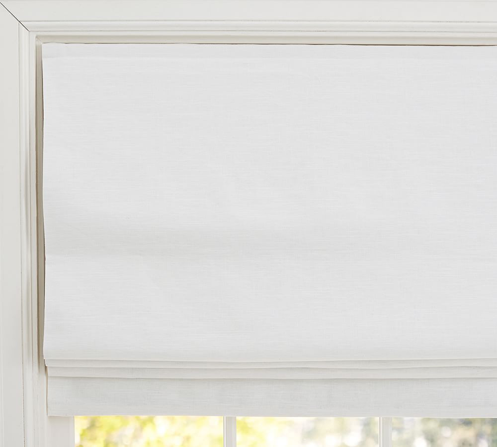 Emery Linen Cordless Roman Shade, 26 x 48&amp;quot;, White | Pottery Barn (US)