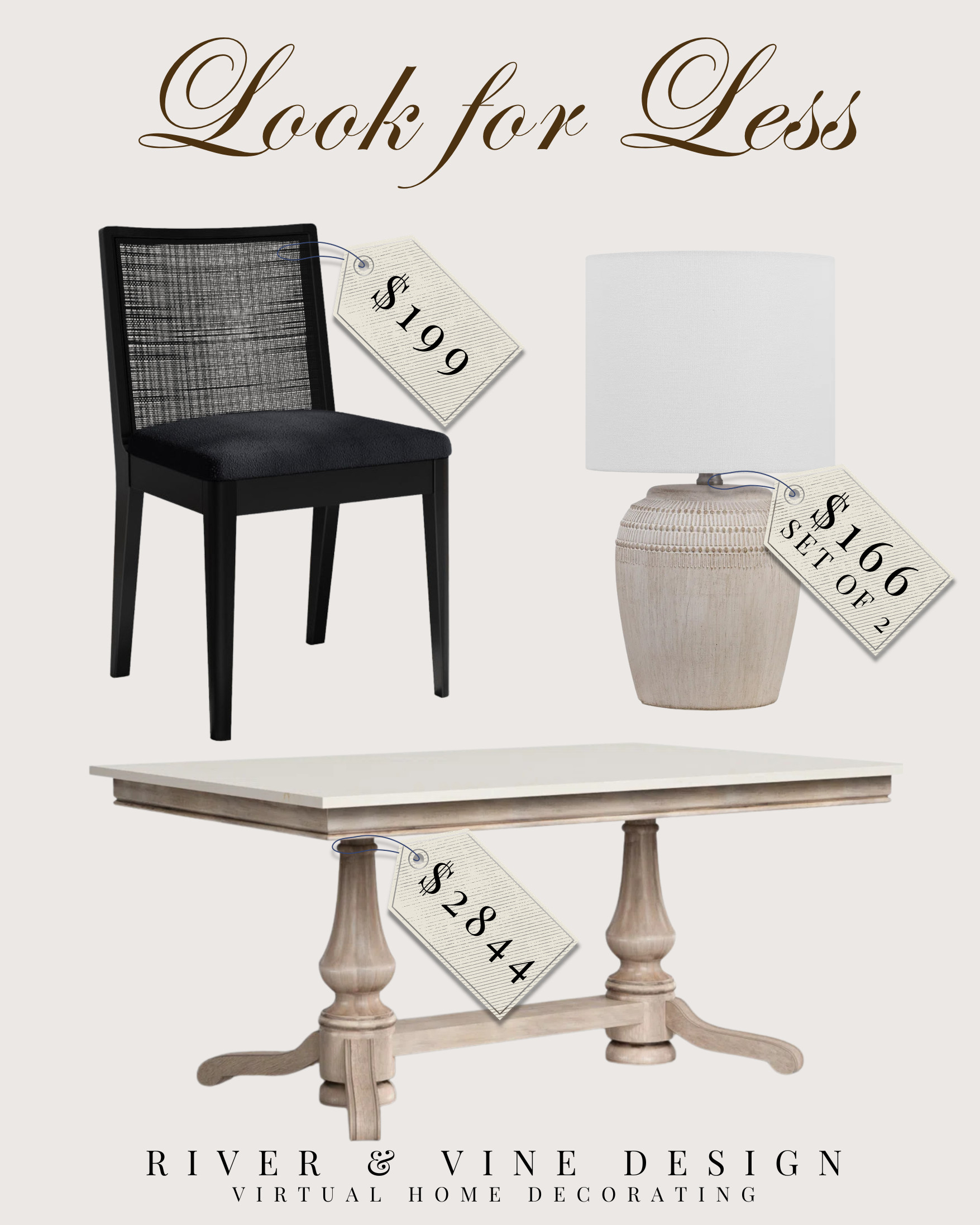 The easiest way to get the designer look for less is to spend where it matters visually and save on supporting pieces. A classic cane-back dining chair, a sculptural table lamp, and a pedestal dining table all give that elevated, collected look without needing every single piece to be high-end.

Look for less dining room finds, classic dining chairs, neutral table lamps, pedestal dining table, affordable home decor, designer-inspired furniture, and timeless decorating staples.

These are the kinds of pieces that make a room feel polished without blowing the whole budget.

Disclosure: I may receive a small commission from purchases made through my links, at no additional cost to you. 

 #LTKHome