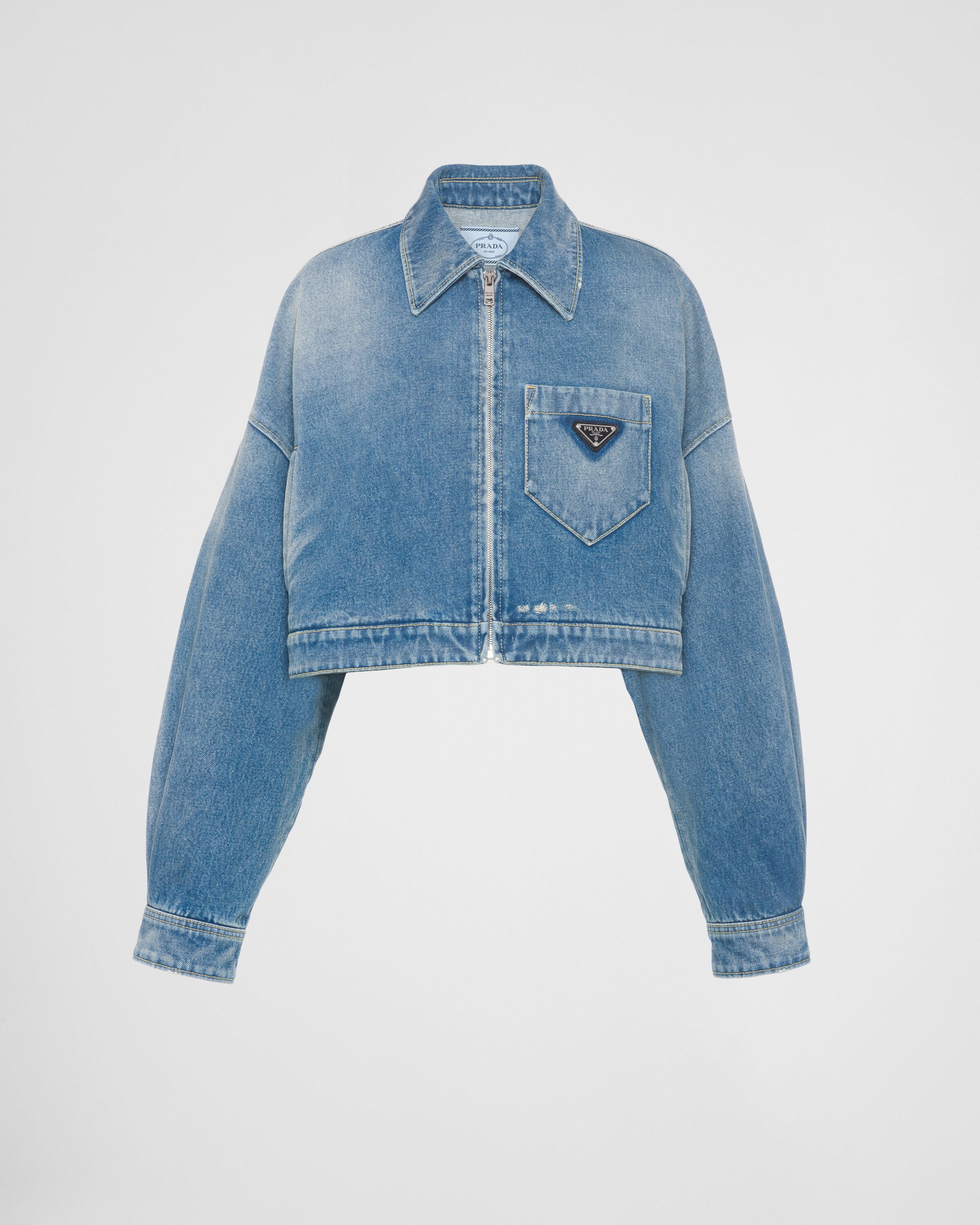 Cropped organic denim jacket | Prada Spa US