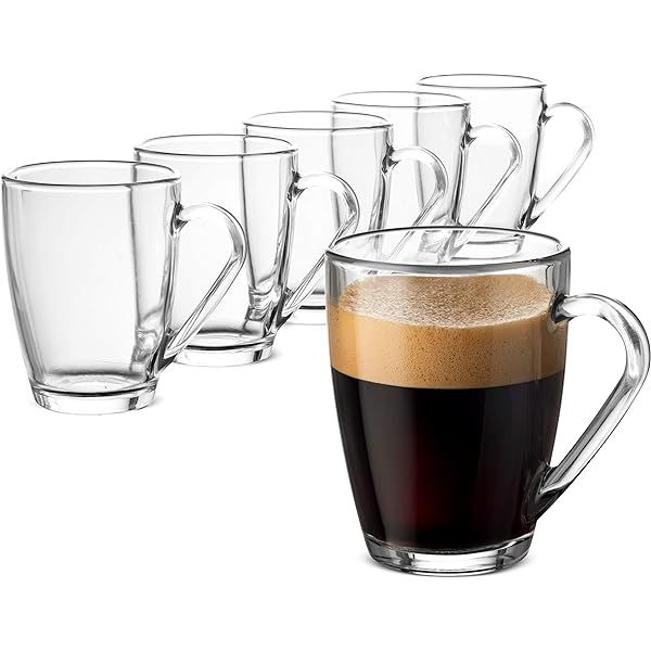 JoyJolt Declan Coffee Mug. Glass Coffee Mugs Set of 6. Clear Glass Coffee Cups 16 Oz with Handles fo | Amazon (US)