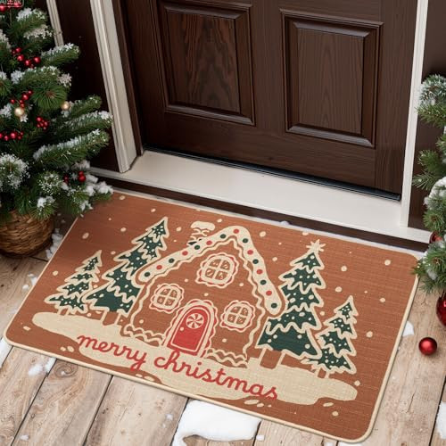 GRANNY SAYS Christmas Door Mat Indoor Entrance, Welcome Mats for Front Door, Non-Slip Rubber Backing Washable Porch Rug Outdoor Mat Outside Entrance, 30''x17'', Gingerbread House | Amazon (US)