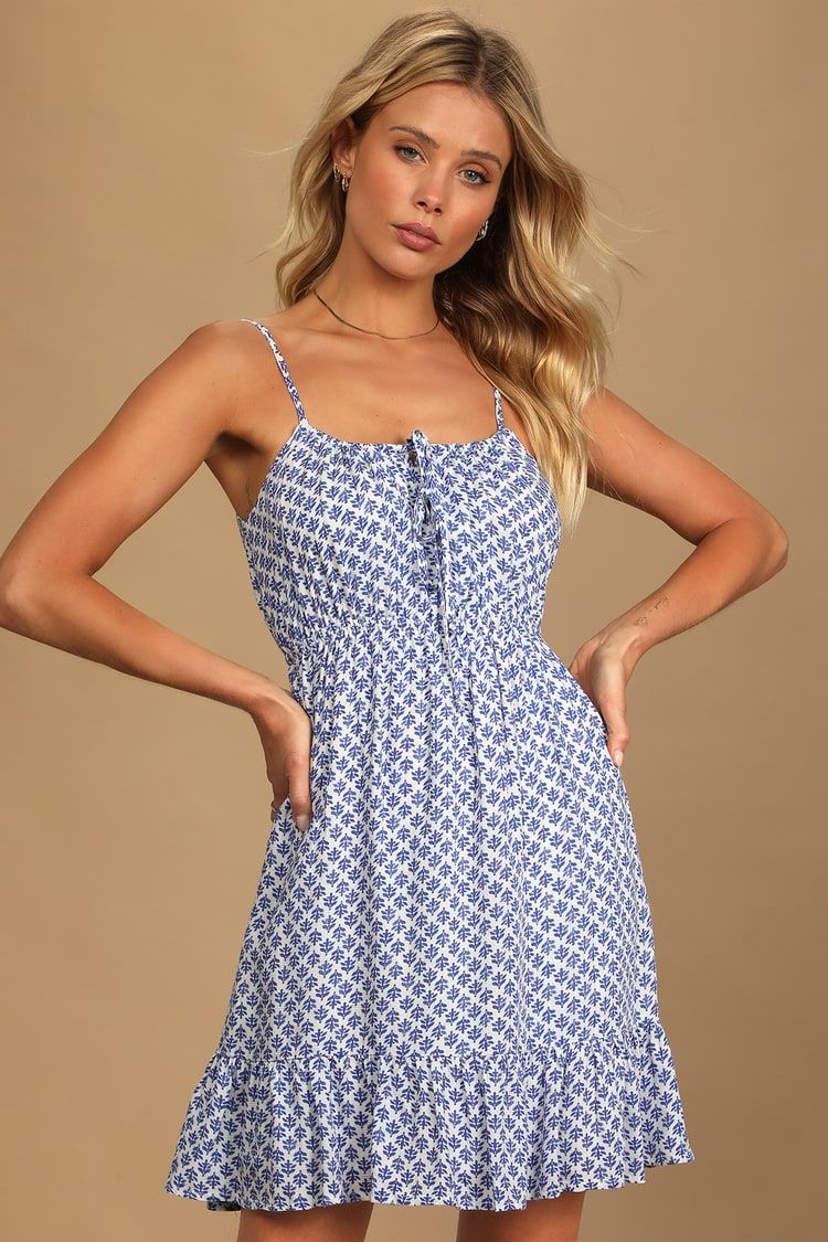 Grecian Getaway Blue and White Print Mini Dress | Lulus (US)