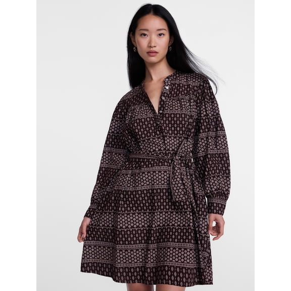 Scenario Women's Band Collar Shirtdress with Long Sleeves, Sizes XS-XXXL | Walmart (US)