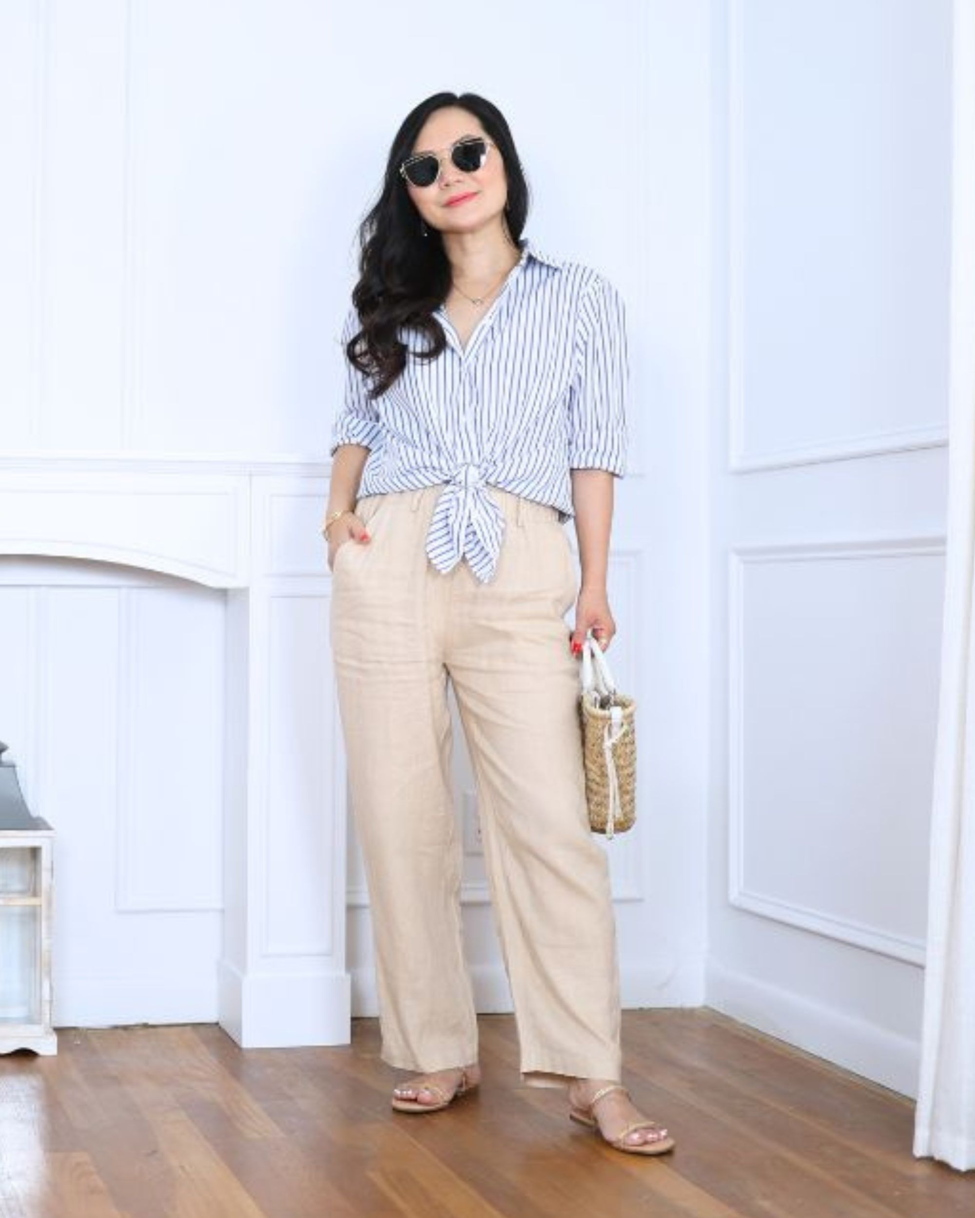 An easy go-to for warm day. Linen pants from Quince with a poplin shirt from H&M (S). It’s relaxed but still feels polished. Finished the look with a mini straw bag and flat sandals for that effortless, everyday kind of vibe.

#LTKStyleTip #LTKPetite #LTKOver40