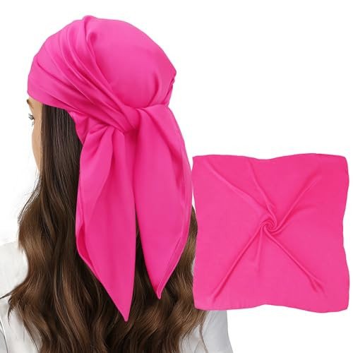 vimate Hot Pink Satin Scarf- Ladies 27'' x 27'' Square Fuchsia Silk Like Head Scarf for Women Hair Wrap Bandana Handbag Purse Scarf (Style 68) | Amazon (US)