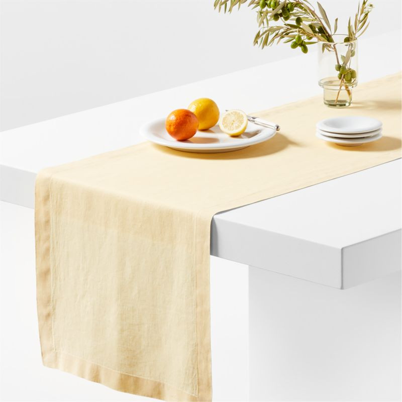 Marin 120" Straw Yellow EUROPEAN FLAX -Certified Linen Table Runner + Reviews | Crate & Barrel | Crate & Barrel