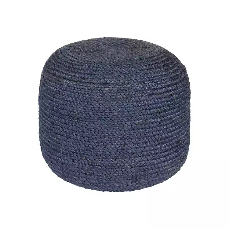Navy Natural Jute Round Woven Pouf | Kirkland's Home