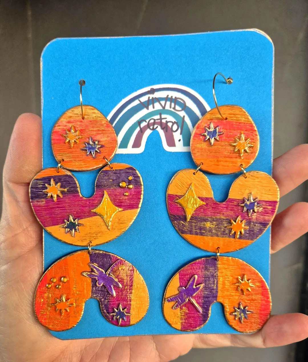 The Sunset Arches Pair: Light Weight Hand Made Retro Polymer Clay Statement Earrings Colour Block... | Etsy (US)