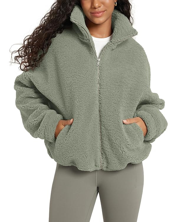 ODODOS Women's Sherpa Fleece Full-Zip Jacket Long Sleeve Coat Soft Warm Cinchable Outerwear with ... | Amazon (US)
