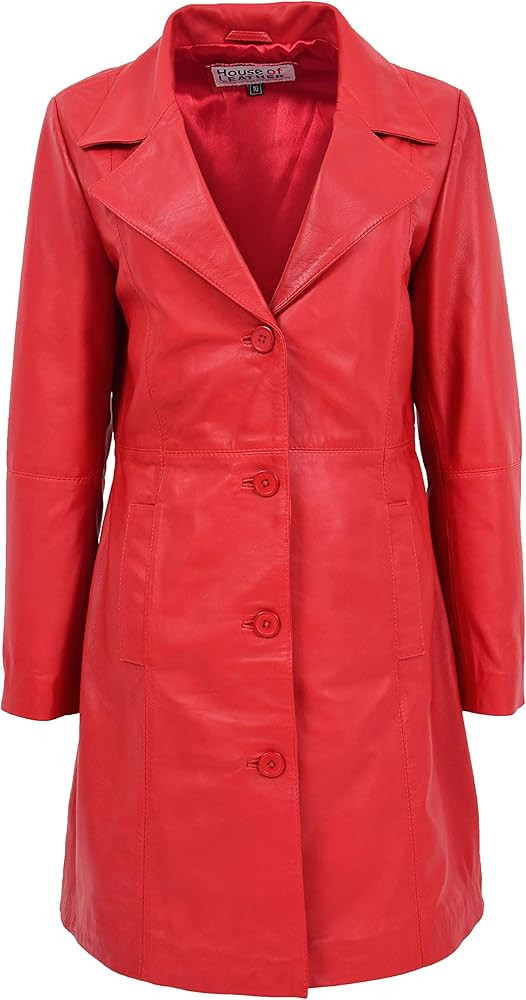 Womens Real Leather 3/4 Length Mac Coat Button Fastening Macey | Amazon (UK)
