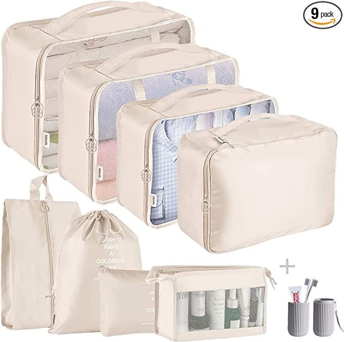 HYan Packing Cubes - 9 PCS Travel Luggage Organizers Set Waterproof Suitcase Organizer Bags Cloth... | Amazon (US)