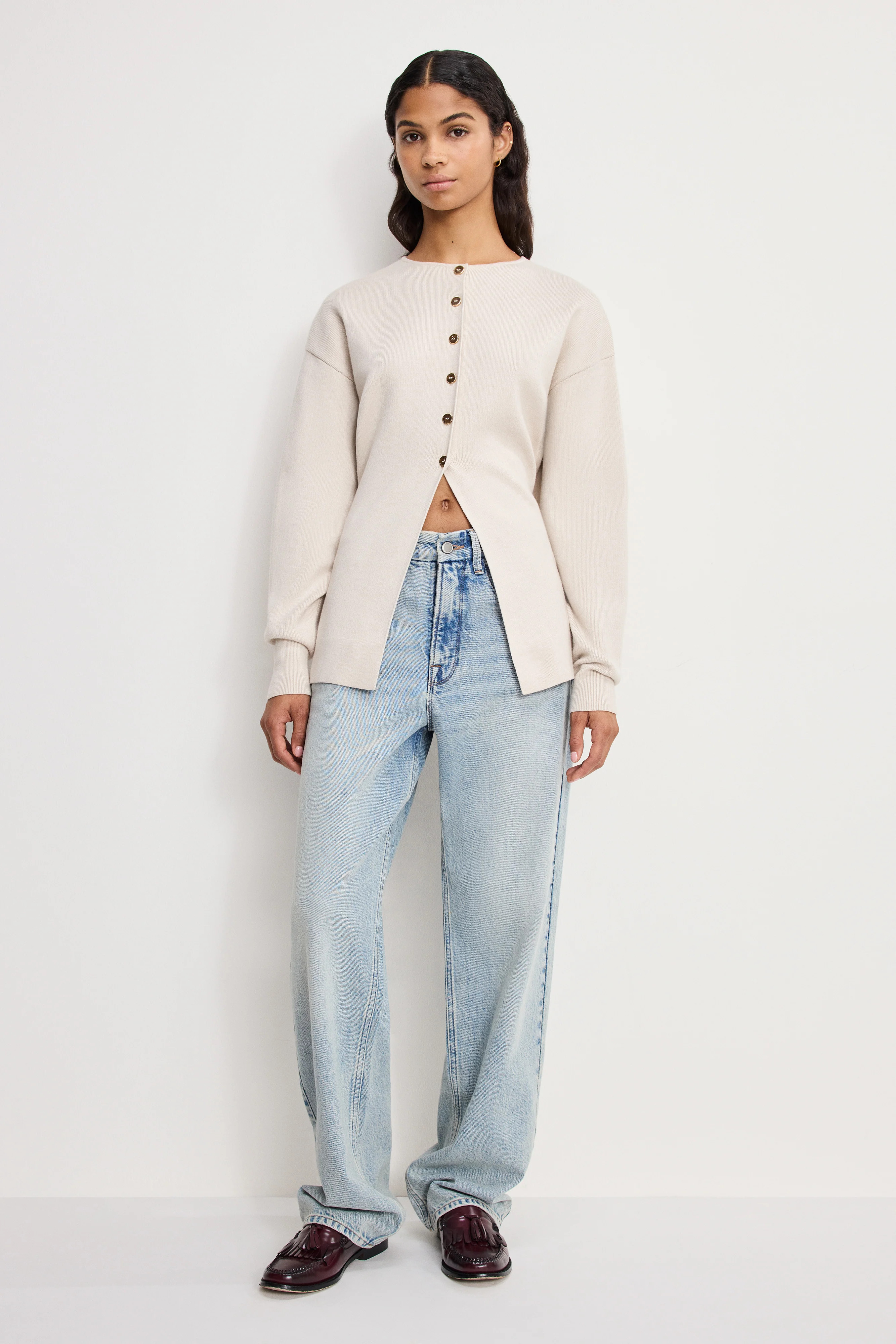 EXAGGERATED SLEEVE CARDIGAN SWEATER | LIGHT TAUPE - GOOD AMERICAN | Good American