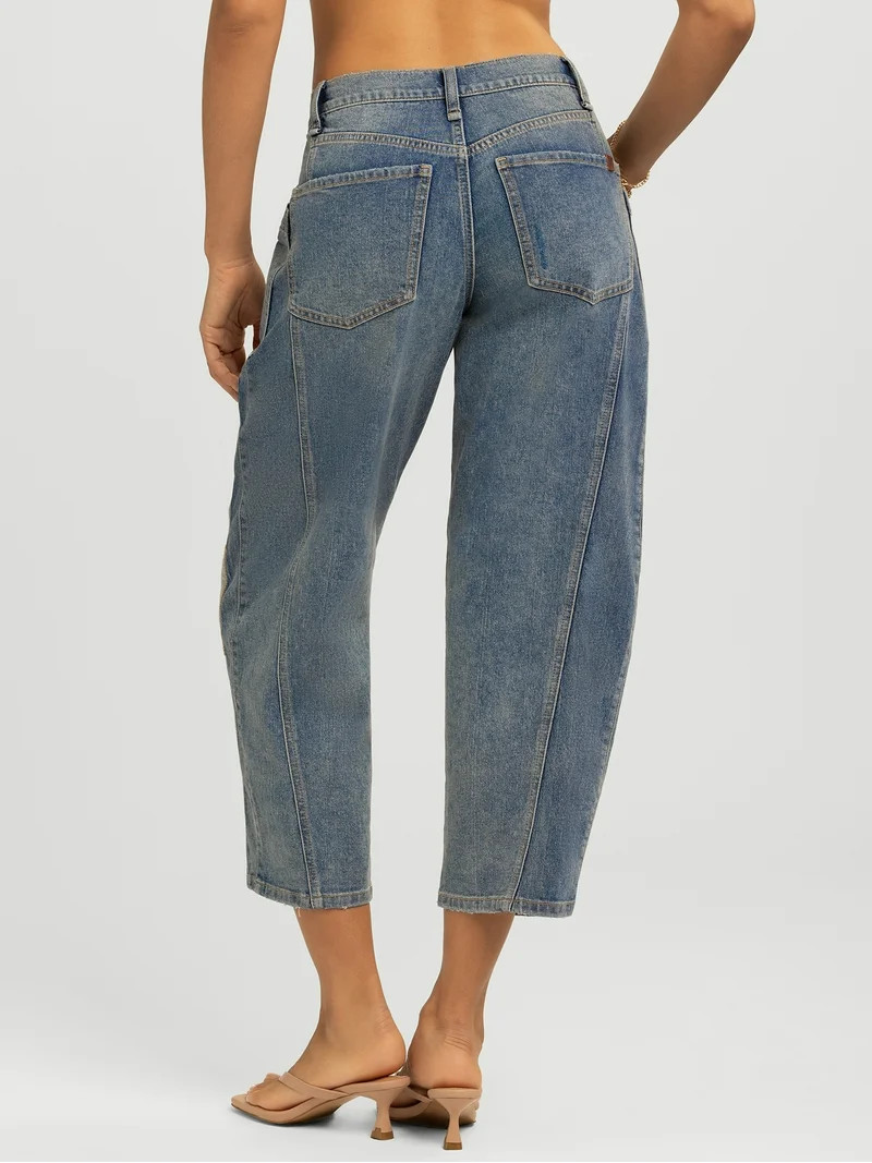 Jessica Simpson Women's Cherry Cropped Patchwork Barrel Jeans, 26" Inseam, Sizes 2-16 | Walmart (US)