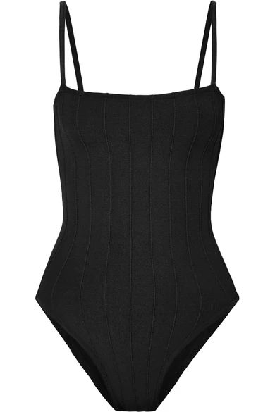 Hunza G - Maria Seersucker Swimsuit - Black | NET-A-PORTER (US)