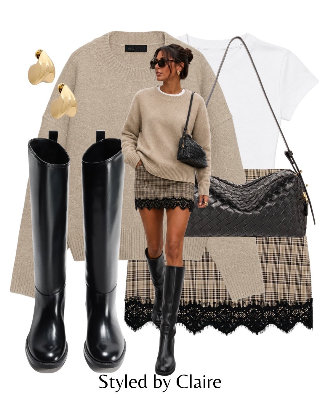 COOL GIRL SKIRT🖤
Tags: Zara oversized knit knitwear neutral beige check lace detail knee high boots H&M white crew neck tshirt Uniqlo Elleme woven bag fashion chic elevated capsule wardrobe city break autumn transition

#LTKstyletip #LTKautumn #LTKshoes